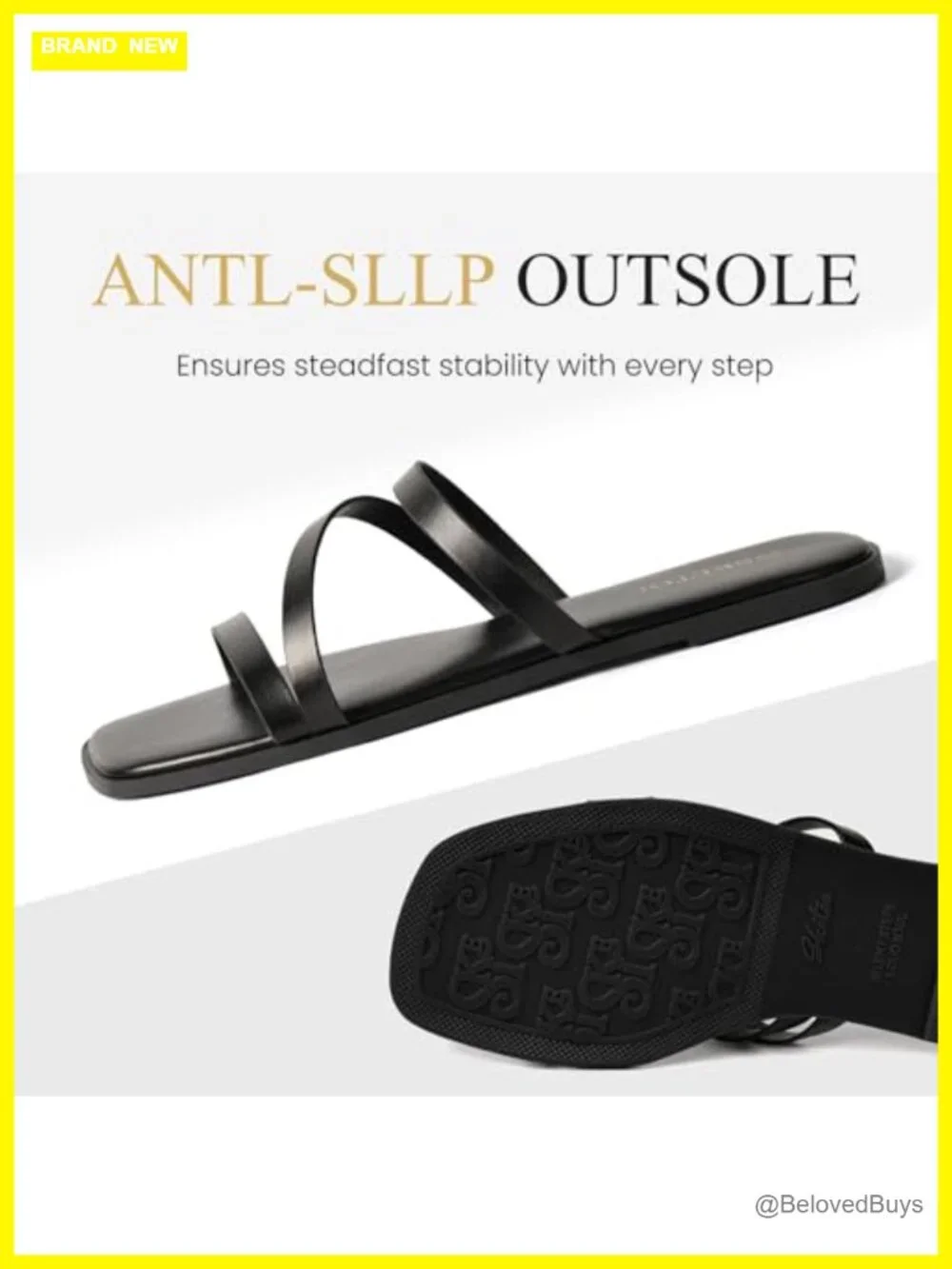 Women's Square Toe Strappy Flat Sandals Faux Leather Slip-On Comfort